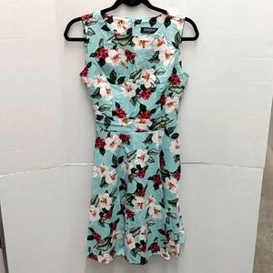 Owin Fit and Flare Dress Floral Tropical Hibiscus medium